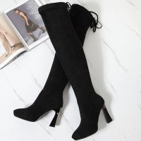 过膝长靴女2020秋冬新款高筒高跟粗跟尖头弹力显瘦长筒靴子女 臻依缘