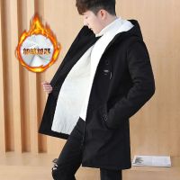 春秋冬季夹克男中长款棉衣男连帽棉服加绒加厚外套韩版个性帅气潮 臻依缘