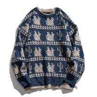 秋冬季日系复古宽松提花毛衣男士港风ins潮牌宽松针织衫圆领外套 臻依缘