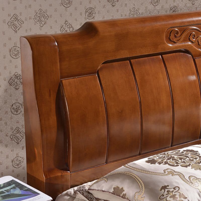 中式实木床1.8米卧室橡木床1.5米高低两用双人床现代简约木质床图片