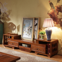 香樟木实木电视柜现代中式伸缩仿古多功能雕花储物柜客厅简约地柜