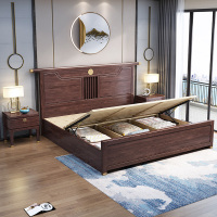新中式实木床1.8米现代简约大户型1.5米别墅奢华红橡木储物床