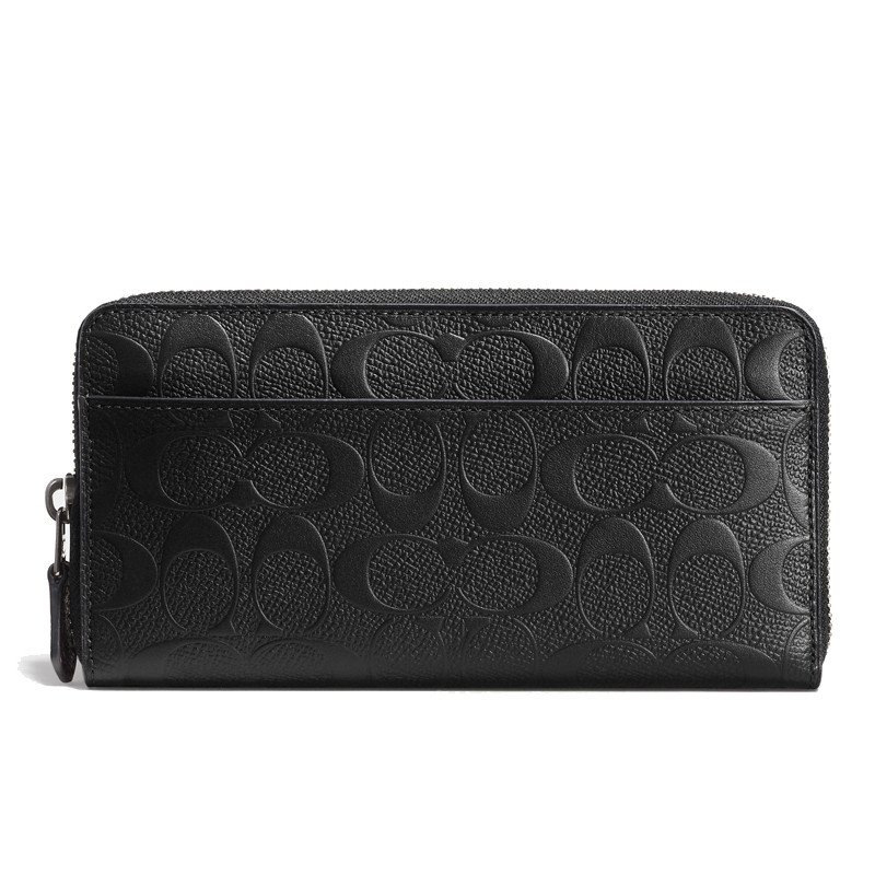 蔻驰coach男包牛皮压花经典标志十字纹男士拉链长钱包手拿包74918