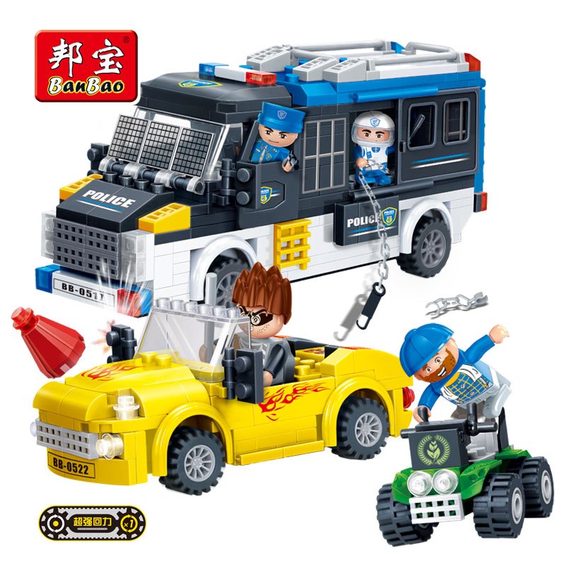 【邦宝官方旗舰店】小颗粒邦宝新警察系列益智教育创意拼插积木玩具道路追击7011