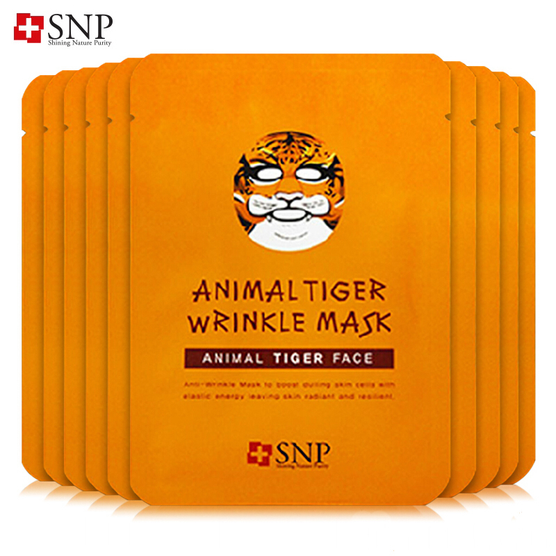 韩国进口SNP药妆动物老虎面膜贴深层补水保湿提亮肤色淡化细干纹修护肌肤25ml 10片装