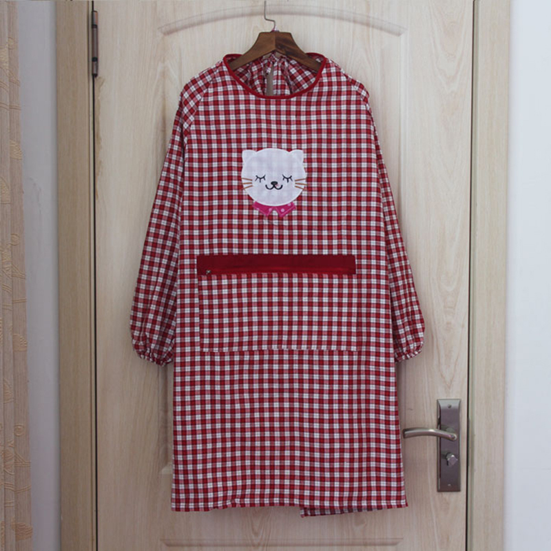 厨房家用围裙时尚可爱女士罩衣成人棉布罩衣长袖反穿工作服视频