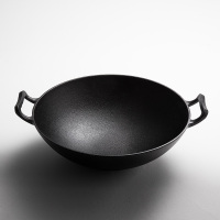 德世朗德丰铸铁双耳炒锅少油烟不粘锅加厚铁锅36cm无涂层生铁锅
