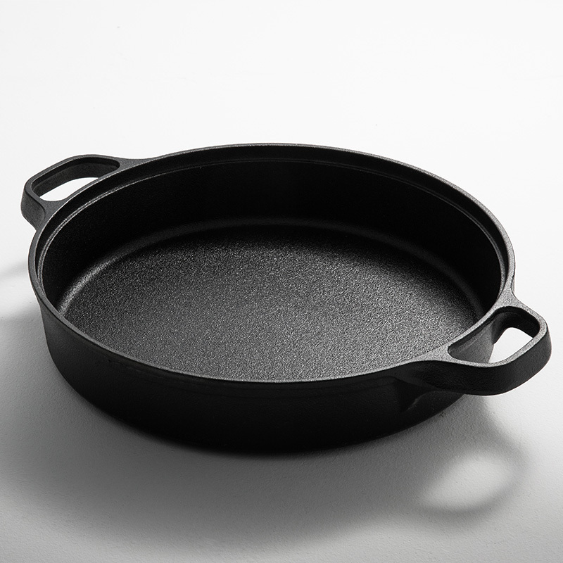 德世朗德丰铸铁双耳煎炒锅30cm少油烟不粘锅无涂层平底锅烙饼锅
