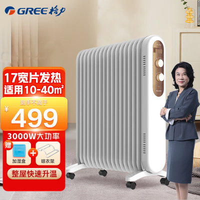 格力(GREE)电油汀取暖器 NDY19-S6130 17片3000W家用 油丁电暖器 节能取暖器 干衣加湿暖气片 油汀