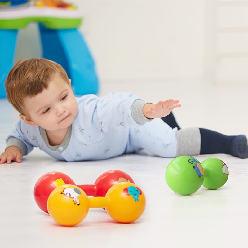 美国费雪新生儿哑铃球宝宝玩具手抓球婴儿球手柄球健身球锻炼手臂F0901黄色图片