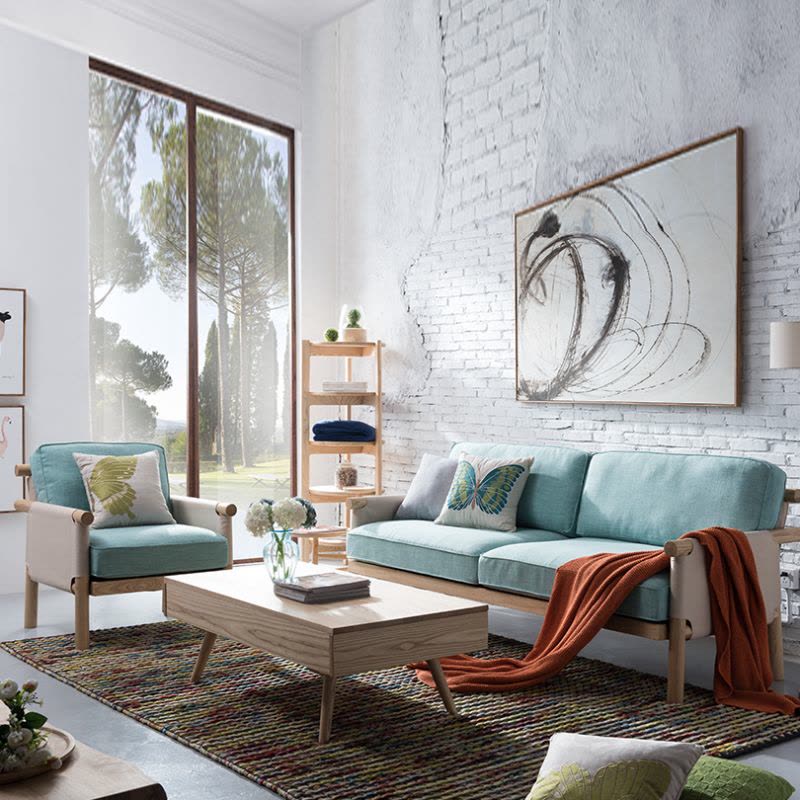 龙森家具 北欧实木布艺沙发 白蜡木沙发客厅沙发组合北欧风图片
