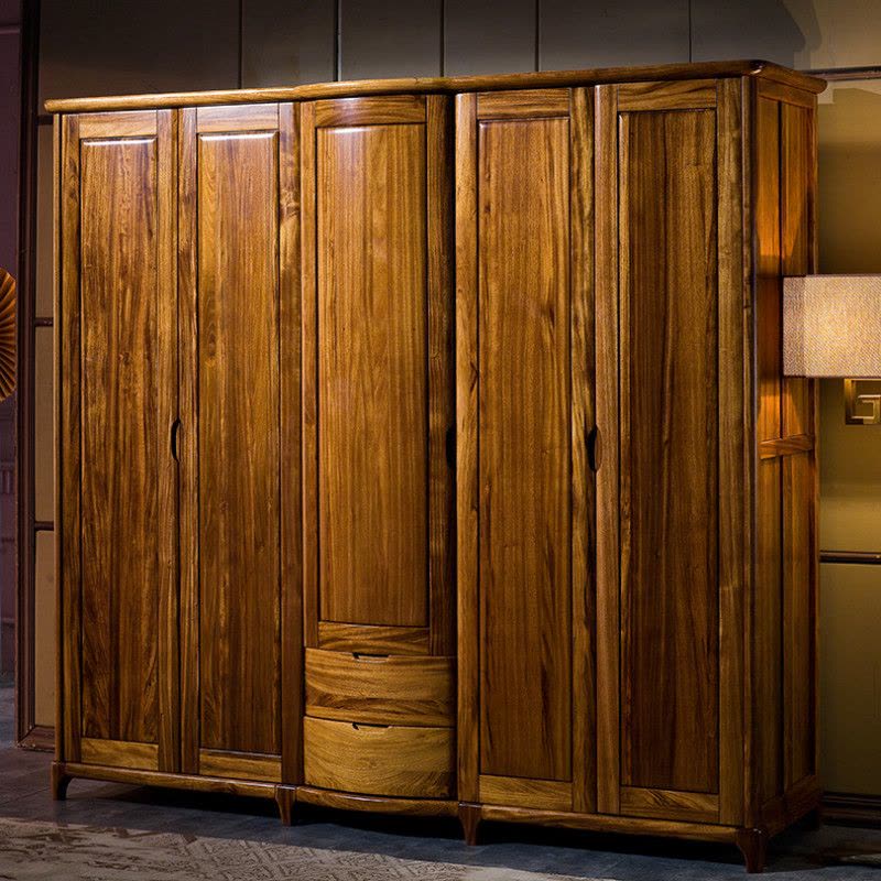龙森家具 实木乌金木衣柜五门带抽实木储物柜衣橱卧室婚房家具图片