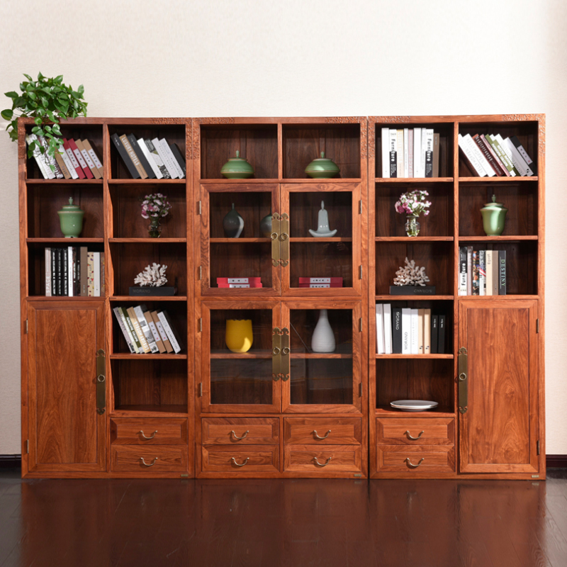龙森家具新中式红木实木书柜组合刺猬紫檀成人书橱置物架婚房家具