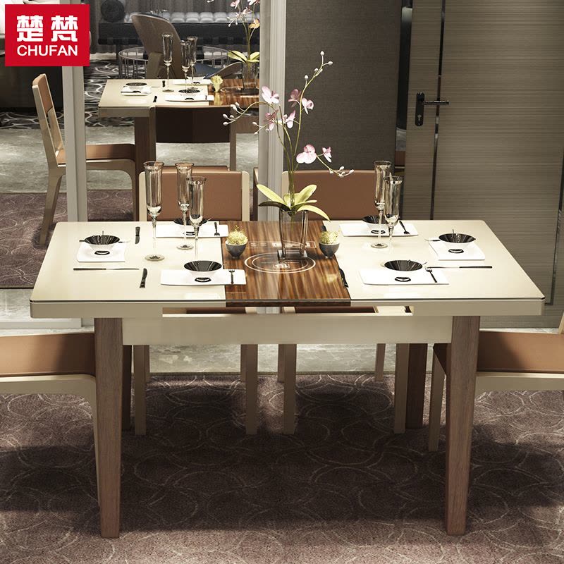 楚梵 餐桌 餐桌椅组合智能现代简约实木餐台伸缩折叠饭桌长方形电磁炉餐桌椅图片