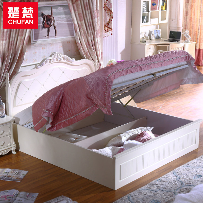 楚梵 床 板式床 实木床 双人床1.5米 1.8米高箱储物床 简约田园床韩式床公主床实木柱