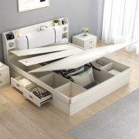 楚梵 北欧板式床1.8米高箱床现代简约储物床1.5主卧双人床USB充电 小夜灯台灯音响床