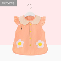 可莉允夏季女宝罩衣短袖儿童饭兜系扣防水防脏吃饭衣反穿衣宝宝围兜护衣