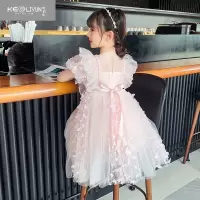 可莉允女童连衣裙夏季新款2023儿童公主裙生日花仙子珍珠领蓬蓬网纱裙子