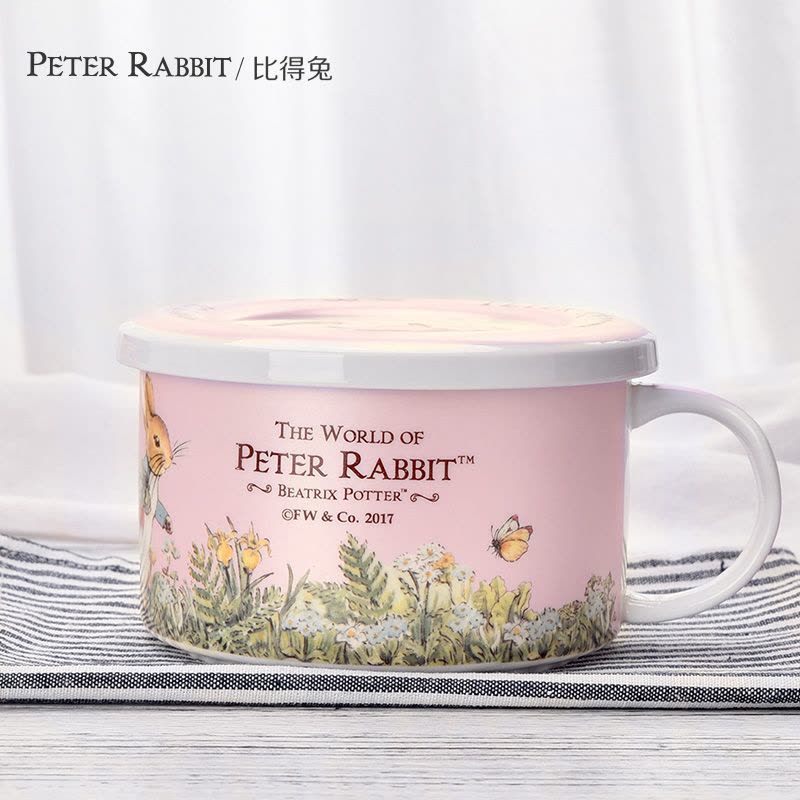 英国比得兔(Peter Rabbit)创意泡面碗带盖双耳陶瓷碗可爱方便面碗饭碗大碗汤碗图片