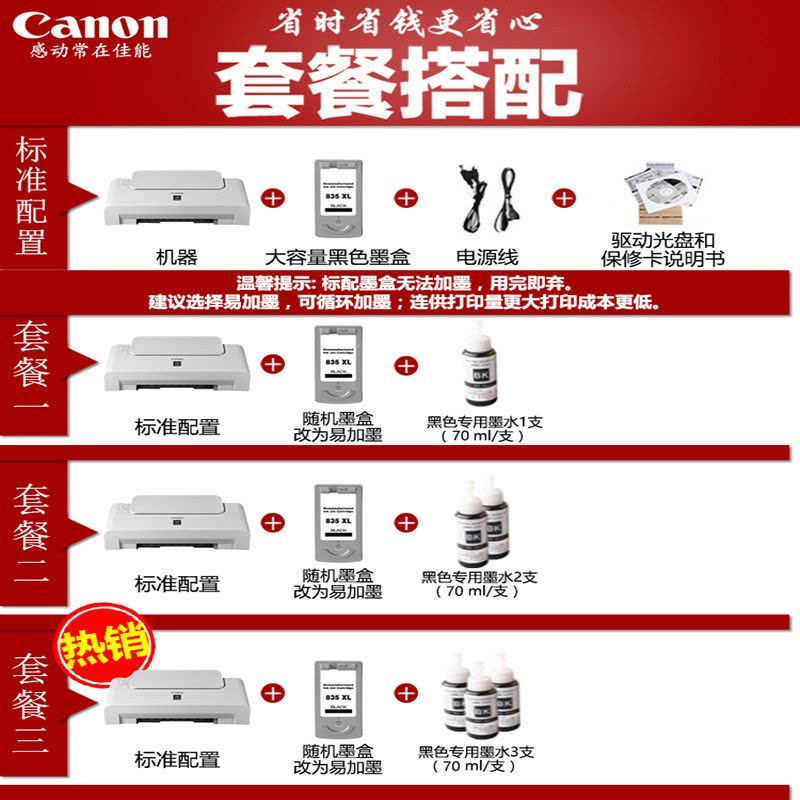 佳能(Canon)PIXMA iP1188腾彩黑白喷墨打印机 家用办公迷你小型学生A4文档打印（标准配置）图片