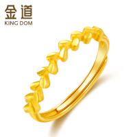 金道黄金戒指连理枝树叶车花足金女戒小清新风新款