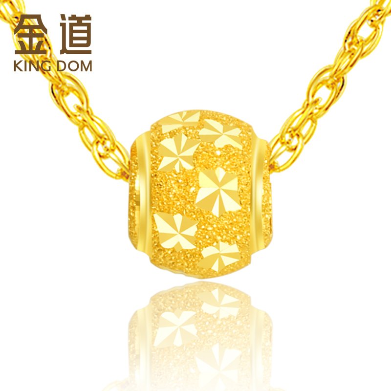 金道黄金转运珠雪花图案黄金吊坠车花圆珠足金吊坠项链 赠银镀金项链