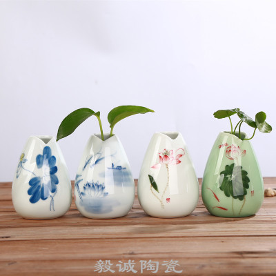 洋子(YangZi)手绘白瓷小花瓶陶瓷创意瓷瓶 青瓷花插花瓶瓷器迷你摆件 水培花器