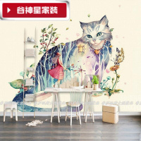 洋子(YangZi)(LANMiu)手绘花卉背景墙纸卧室沙发餐厅咖啡店装饰壁画卡通猫咪宠物店壁纸无缝真丝布/平方(整张)