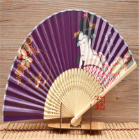 洋子(YangZi)女式折扇日式和风扇摆件扇子日本餐厅酒店用品摆件姜黄色66紫色蝴蝶花
