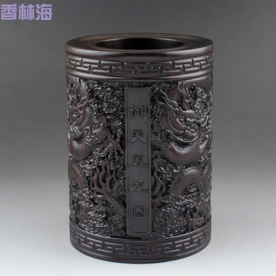 洋子(YangZi)黑檀红木实木笔筒木雕刻小摆件工艺品办公桌父教师礼品