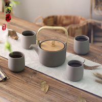洋子(YangZi)家用简约茶壶套装 创意陶瓷茶杯套装 陶瓷整套茶具水杯水壶 浅咖啡 一壶四杯套装 6件