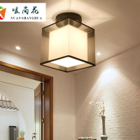 洋子(YangZi)德哲新中式LED小吸顶灯方形简约玄关过道灯具走廊门厅阳台入户灯黑色灯罩送3WLED暖光适用于7-12