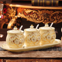 洋子(YangZi)陶瓷欧式调味罐三四件套厨房用品调味瓶调味盒创意工艺调料盒套装 鎏金梅花调味罐4件套