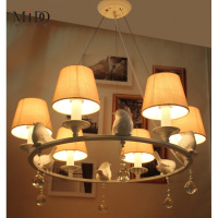 洋子(YangZi)田园美式乡村简欧麻布圆型白色创意客厅卧室餐厅小鸟吊灯8头配送LED5瓦