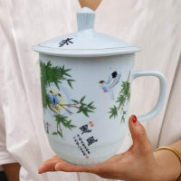 洋子(YangZi)陶瓷霸王杯子超大号容量茶杯办公杯凉水杯带盖