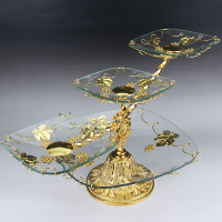 洋子(YangZi)合金玻璃家居果盘欧式果盘家居客厅茶几创意架子酒吧KTV水果篮