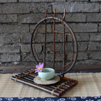 洋子（YangZi）花器 屏风 日式 花架 复古 藤编 摆件 茶道零配 紫竹丫 圆月花器
