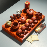 洋子(YangZi)紫砂功夫茶具套装迷你家用简约实木茶盘储水整套全自动茶具陶瓷茶圣全红紫砂套装19件