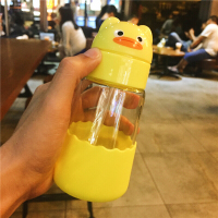 洋子(YangZi)潮流可爱熊吸管玻璃杯儿童学生耐热防爆便携水杯带盖
