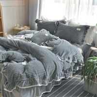 洋子(YangZi)韩国兔兔绒加厚保暖四件套纯色法莱绒蕾丝花边公主风珊瑚绒4件套