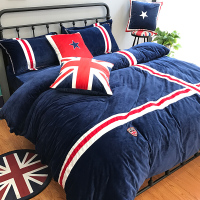 洋子(YangZi)简约英伦风纯棉水晶绒四件套棉加绒被套四件套珊瑚绒加绒床单冬季