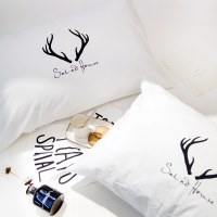 洋子（YangZi）北欧风简约水洗棉全棉枕套一对黑白小清新鹿角字母纯棉单人枕头套