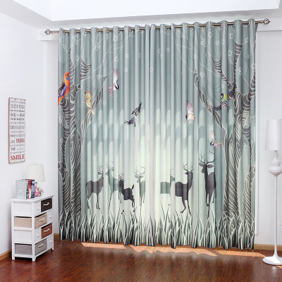 洋子(YangZi)定制北欧韩式个性创意简约现代窗帘成品客厅卧室落地窗印花迷路之林