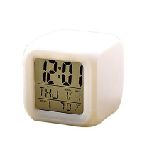 今照 LED时尚智能闹钟电子钟表闹钟挂钟温度方形组合装 白色
