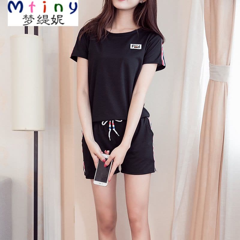 Mtiny运动服套装女夏新款韩版短袖短裤大码宽松棉学生卫衣休闲两件套图片