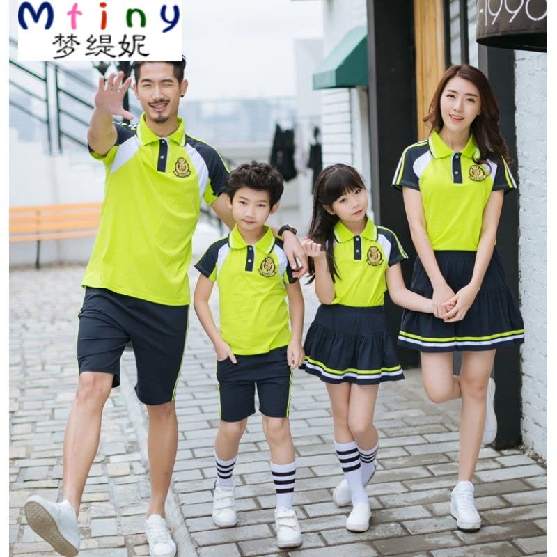 Mtiny幼儿园老师教师园服英伦初高中小学生校服运动亲子装夏装短袖套装图片