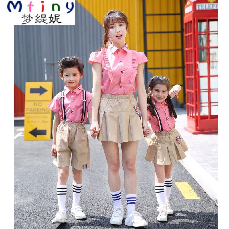 Mtiny幼儿园校服套装学院风韩国小学生班服幼儿园服短袖夏款粉色背带服图片