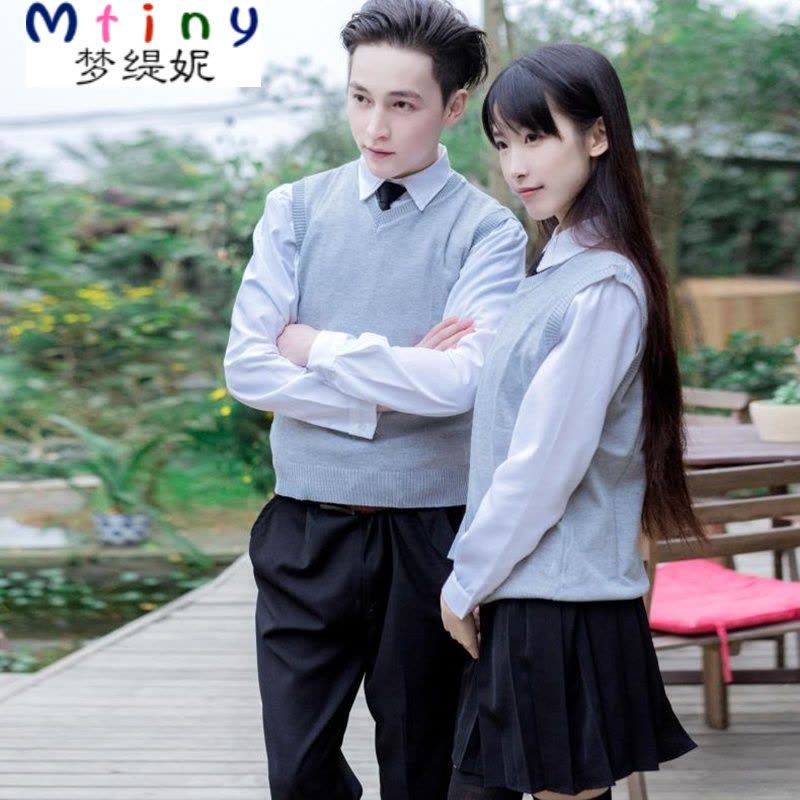 Mtiny英伦风秋冬学生制服背心毛衣套装JK水手服高中男女生长袖班服校服图片