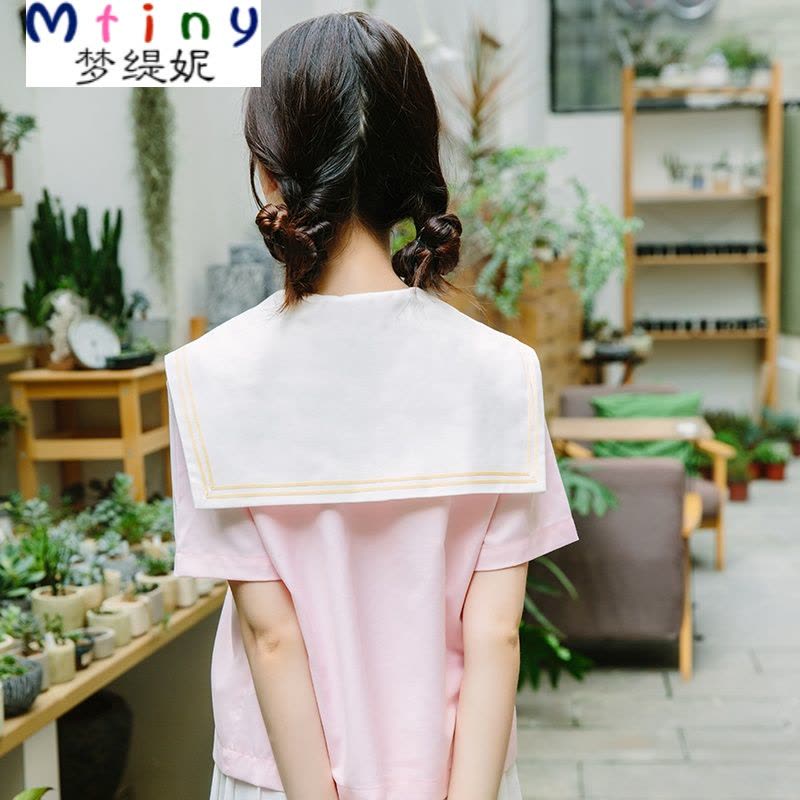 Mtiny日系风正统校服班服JK制服粉色小清新女学生短袖水手服百褶裙套装图片