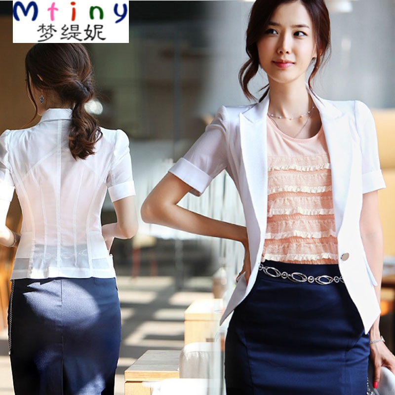 Mtiny亦枫夏装韩版职业西服修身短袖小西装 大码 品质女装